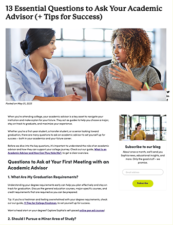 Sophia Blog - 13 Essential Questions to Ask Your Academic Advisor (+ Tips for Success)
